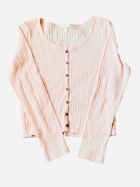 Chelsea & Violet Girls Long Sleeve Ribbed Scoop Neck Blouse Pink Size XL